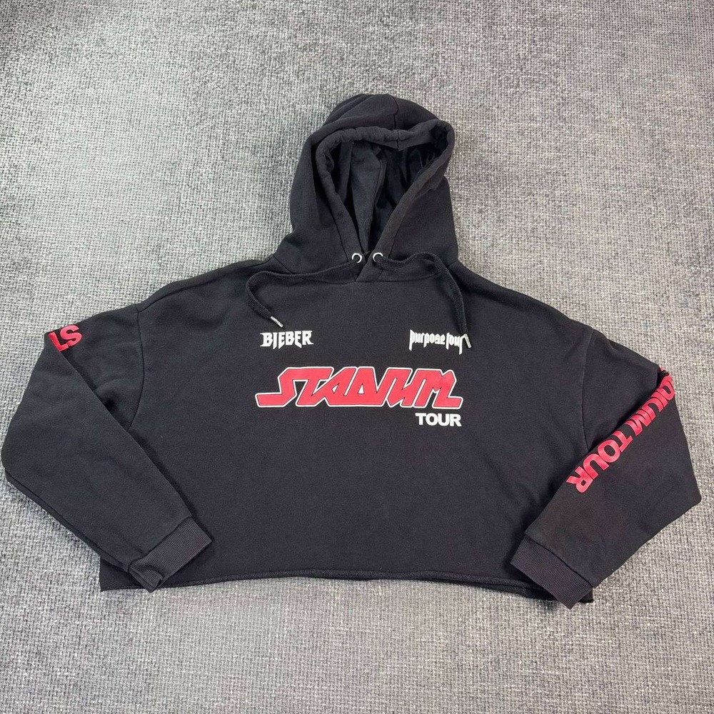 H&M Justin Bieber Purpose Tour Hoodie Womens Large Black Cropped Stadium Tour
